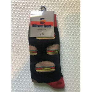 Different Touch Black Hamburger Mid-calf Dress Socks Mens 10-13 New With Defects